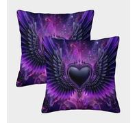 Purple Wings Heart-Fantasy Angel Design Pillow Covers 2 Pack Cozy Pillowcases Art Cushion Case with Invisible Zipper Decor for Sofa Living Room Bed Home 50x50cm