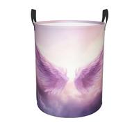 Purple Wings Print Circular Protable Storage Bin Organizer Round Basket For Laundry Hamper With Handles Bedroom Clothes