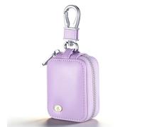 Purple Wired Earbuds Case, PU Leather Earbud Pouch with Zipper, Portable Small Earphone Case Organizer Keychain for Cable, Wired Earphone, Earbud