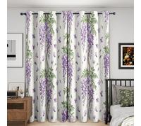 Purple Wisteria Curtains 46 x 54 Inch 2 Panels, A277 | Bedroom Living Room, Floral Botanical Eyelet Blackout Curtain, Thermal Insulated Drapes for Window, Home Decor