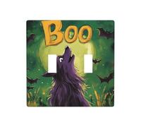 Purple Wolf Howls at The Moon Double Gang Toggle Light Cover Wall Plate Switch Decor Standard Size - 11.4x11.4cm