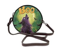 Purple Wolf Howls At The Moon Women Round Crossbody Bags Leather Sling Bag Purse