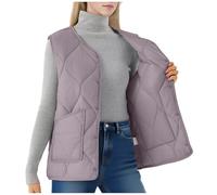 Purple Womens Gilets Sleeveless Down Coats UK Plus Size Thermal Jackets V Neck Buckle Down Vest Jacket Plain Colour Body Warmer with Pockets Outdoor Quilted Gilet Waistcoat, XXL