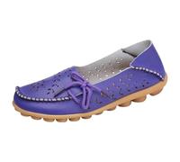 Purple Women's Loafers & Moccasins Comfort Wide Fit Walking Cute Flat Loafer Flower Hollow Out Soft Cowhide Leather Loafer Flat Shoes Slip-Ons Ladies Loafers Slippers Footwear UK Size 8