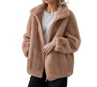 Purple Womens Teddy Fleece Coats Winter Warm Jackets Fluffy Long Sleeve Stand Collar Tunic Tops Ladies Outwear Autumn Full Zip Soft Jacket Spring Fall Solid Color Pink Blue Grey Sweatshirts XS S M L