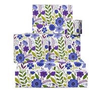 Purple Wrapping Paper - 6 Sheets Floral Gift Wrap For Women Mum Wife Girlfriend - Birthday Wedding Anniversary Valentine - Elegant Flower Pattern Blue Violet - Comes With Tags By Central 23