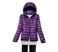 Purple XL Ultralight Down Puffer Jacket - Women's Packable Hooded Quilted Coat