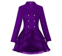 Purple,XXL,Medieval Steampunk Jacket for Women, Gothic Lapel Lace Irregular Hem Renaissance Halloween Costume, Medieval Cosplay Button Tailcoat Uniform