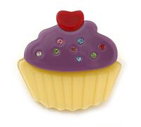 Purple/Yellow Austrian Crystal Acrylic 'Cupcake' Pin Brooch - 40mm Across