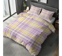 Purple Yellow Plaid Super King Duvet Cover Set, Pastel Tartan Gingham Bedding Set, Microfiber Soft Reversible Quilt Cover 260x220 + 2 Pillowcase, Zipper Closure, Bedroom Decor BhT41