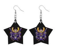Purple Yellow Samurai Mask Women's Wooden Earring Star Dangle Earrings Pendant Jewelry