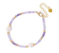 Purple Zircon Crystal Beads Bracelet Love Heart Chain Natural Shining Crystal Pearl Charm Bangles For Women