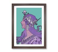 Purple Zodiac By Alphonse Mucha Classic Painting Framed Print | A4 Walnut Framed Wall Art | Ready to Hang | Classic Fantasy Picture | Living Room Bedroom Lounge Office
