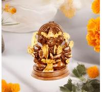 Purpledip Brass Idol Hanuman/Bajrangbali In Panchmukhi Avatar: Unique Copper Gold Finish For Home Temple, Office Table or Shop Puja Shelf | Hindu Religious Gift (11316)