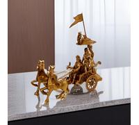 Purpledip Brass Idol Mahabharat Geeta Arjun Chariot (Rath) With Krishna & Hanuman: Collectible Figurine Gift (10670)