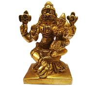 Purpledip Brass Idol Narasimha Lakshmi: Vishnu Laxmi Statue for Home Temple (11581)