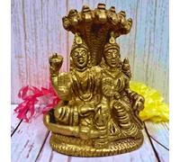 Purpledip Brass Idol Vishnu-Lakshmi (Laxminarayana): Collectible Statue For Home Temple (12435)