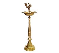 Purpledip Brass Kuthu Vilakku Peacock Oil Lamp: Traditional Design Inauguration Diya, 18 Inches (10830B)
