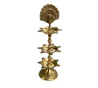 Purpledip Brass Kuthu Vilakku Peacock Oil Lamp: Traditional Design Inauguration Mahal Diya, 8 inches (12118)