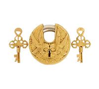 Purpledip Brass Lock Padlock with Eagle/Hawk: Round Antique Design; Unique Collectible Combination with Feng Shui Vastu Significance (11044)