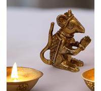 Purpledip Brass Statue Ganesha Vahana Mooshak: Collectible Idol Mouse In Namsate Greeting Pose (12262B)