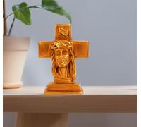 Purpledip Brass Statue Jesus Christ On Cross: Small Idol For Car Dashboard, Table, Shop Counter; Christian gifts (11153)
