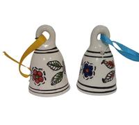 Purpledip Ceramic Painted Bell Set Of 2: Wall Door Hangings With Resonating Sound, 2.5 Inches Tall (12366)