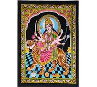 Purpledip Cotton Wall Poster Sherawali Ma Durga Mata: Spiritual Hanging Unframed Sheet, Multicolor (20084)