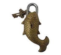 Purpledip Fish Shaped Antique Handcrafted Brass Padlock for Security,Big Sized (10277)