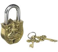 Purpledip Handmade Brass Antique Pad Lock with Maa Laxmi Idol,Medium (10465)