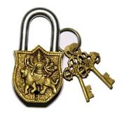 Purpledip Handmade Brass Antique Padlock with Maa Durga Idol (10006)