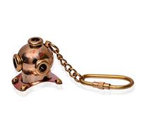 Purpledip Key Chain/Ring/Hook Shaped As Diver's Helmet: Sculpted in Solid Brass Metal; Unique Gift Idea (10582)