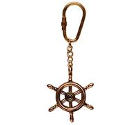 Purpledip Key Chain/Ring/Hook Shaped As Ship's Steering Wheel: Sculpted In Solid Brass Metal; Unique Gift Idea (10580)