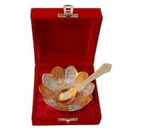 Purpledip Metal Bowl Spoon Serving Set: for Dry Fruits, Sweets Or Candies, Gold-Silver Finish (12532B)