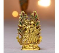 Purpledip Metal Idol Radha Krishna Ras Leela: Glorious Statue with Peacocks & Diya (12197)