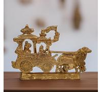 Purpledip Metal Statue Mahabharat Geeta Arjun Chariot (Rath) With Krishna & Hanuman: Decorative Idol For Home Temple Or Walls (12696)