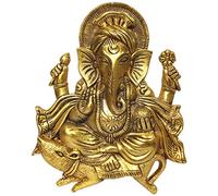 Purpledip Metal Wall Door Hanging of Ganesha: Magnificent Large Plaque of Ganapathi or Vinayaka On Mouse (12191)