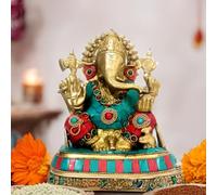Purpledip Pure Brass Statue Lord Ganesha Ganapati: Indian Showpiece for Home Gifting (10016)