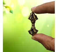 Purpledip Rare Miniature Brass Idol Buddhist Tibetan Dorje Vajra: Collectible Statue With Detailed Very Fine Workmanship (12698W)
