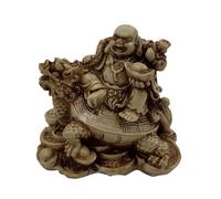 Purpledip Resin Idol Laughing Buddha On Holy Dragon: Stone Finish Statue (12489H)