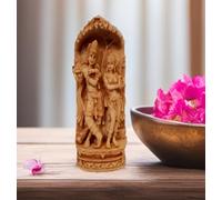 Purpledip Resin Idol Radha Krishna Raasleela: Decorative Statue In Wood Finish For Decoration Or Home Temple, Large (12662A)