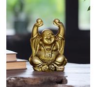 purpledip Vintage Laughing Buddha Statue in Solid Brass Metal: Harbinger of Wisdom and Wealth - Use as Home Decor Showpiece for Feng-Shui, Golden Finish (10324)