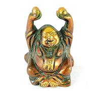 Purpledip Vintage Laughing Buddha Statue in Solid Brass Metal: Harbinger of Wisdom and Wealth - Use as Home Decor Showpiece for Feng-Shui, Golden Finish (10325)