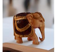Purpledip Wooden Elephant Statue: Handmade Collectible Figurine (12343A)