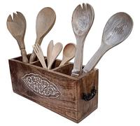 Purpledip Wooden Multipurpose Holder Stand: Stack Cutlery, Pens, Brushes Or Makeup; Vintage Design Kitchen Dining Desk Organizer (12528A)