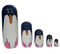 Purpledip Wooden Nesting Dolls Penguin: Set Of 5 Hand Painted Russian Matryoshka Decorative Boxes (11702B)