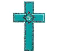 Purpledip Wooden Wall Cross 'Breath Of Life': Handpainted Mangowood Plaque, Blue (11446D)