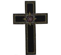 Purpledip Wooden Wall Cross 'Eternity': Handpainted Mangowood Plaque, Black (11446B)