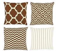 PurpleEssences Set of 4 Decorative Geometric Throw Pillow Covers - Modern Pattern Easter Spring Square Pillow Cushion Case for Sofa Couch Bed Home Outdoor Car - 45x45 cm 18" x 18", Brown