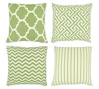PurpleEssences Set of 4 Decorative Geometric Throw Pillow Covers - Modern Pattern Easter Spring Square Pillow Cushion Case for Sofa Couch Bed Home Outdoor Car - 45x45 cm 18" x 18", Sage Green